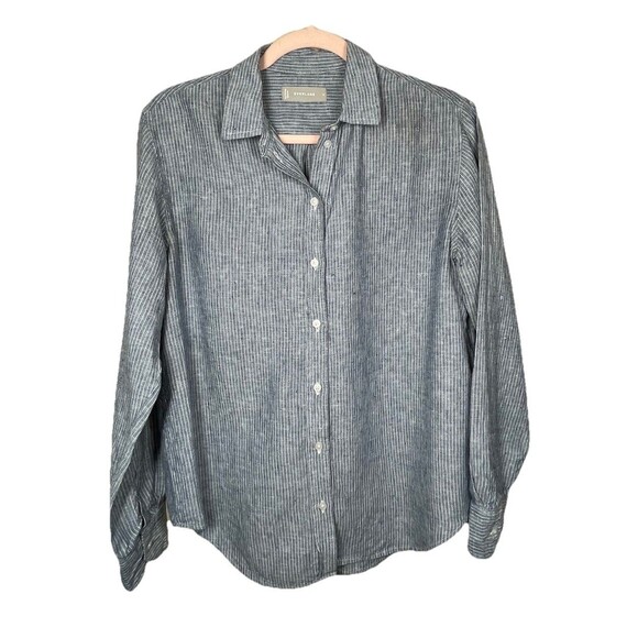 Everlane Relaxed Fit Linen Button Down Shirt Women's Size 6 blue Stripe Classic - Picture 2 of 12